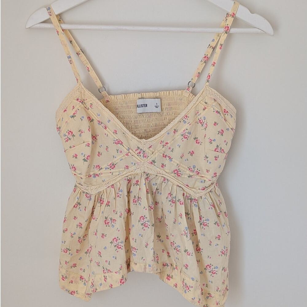 Hollister Butter Yellow Floral Tank (S) Y2K Cottagecore Coquette Soft Girl